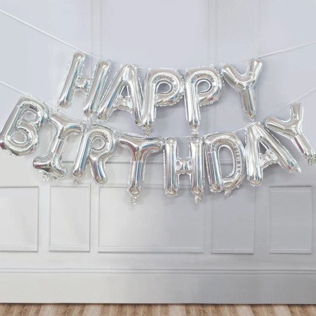 Birthday balloon set, silver