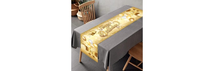 Gold birthday table runner, birthday tablecloth