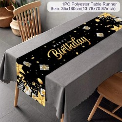 Black birthday table runner, birthday tablecloth,