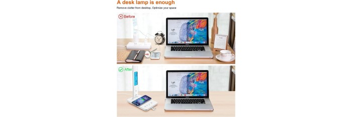 Wireless LED charger, desk lamp, temperature, alarm clock